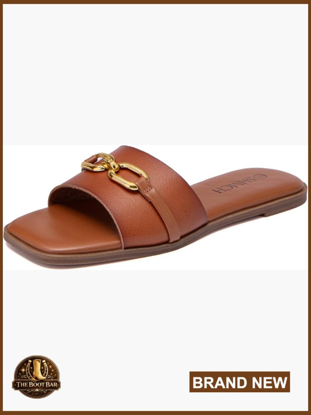 Leather Slide Sandals with Chain Detail, Open Toe Slip On Flat Shoes Summer
